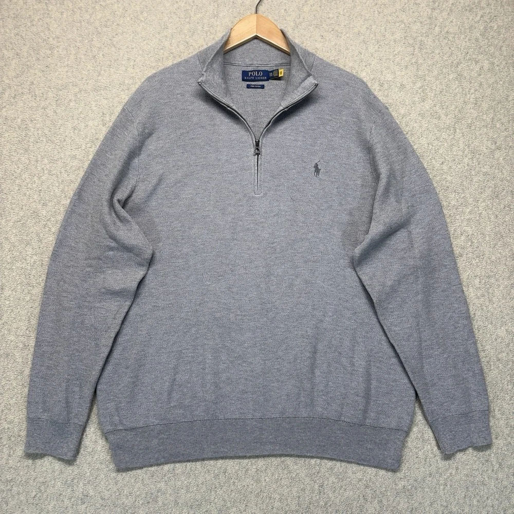 Polo Ralph Lauren‎ Mens XXL Gray Pima Cotton Quarter Zip Sweater Pullover Logo